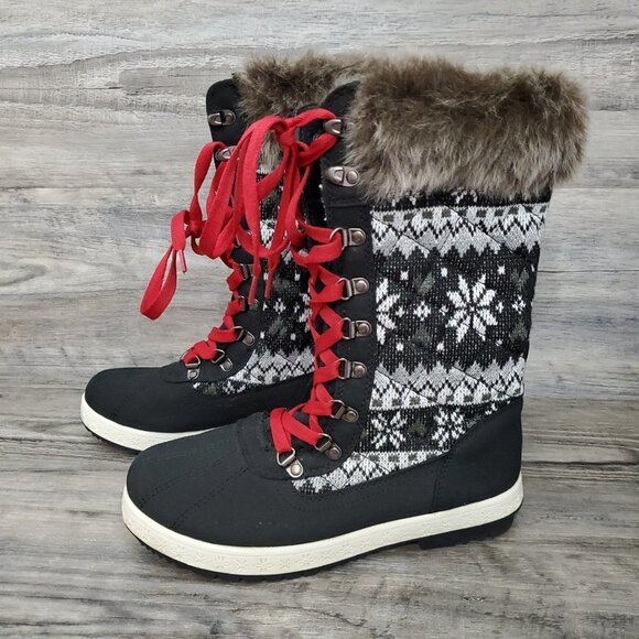 ❤️420 JustFab Black And White Fair Isle Manasa Boot New - Picture 12 of 12